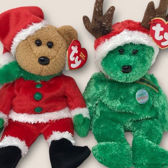 Ty 2 Set Beanie Baby KRINGLE Santa Bear & Holiday Teddy Bear Christmas Plush - Picture 2 of 10